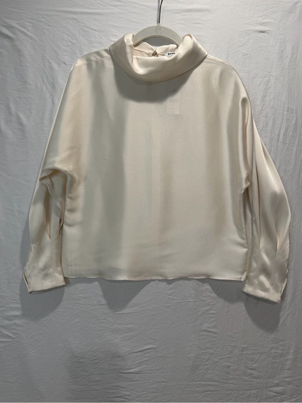 Express Cream Satin Mock Neck Long Sleeve Top